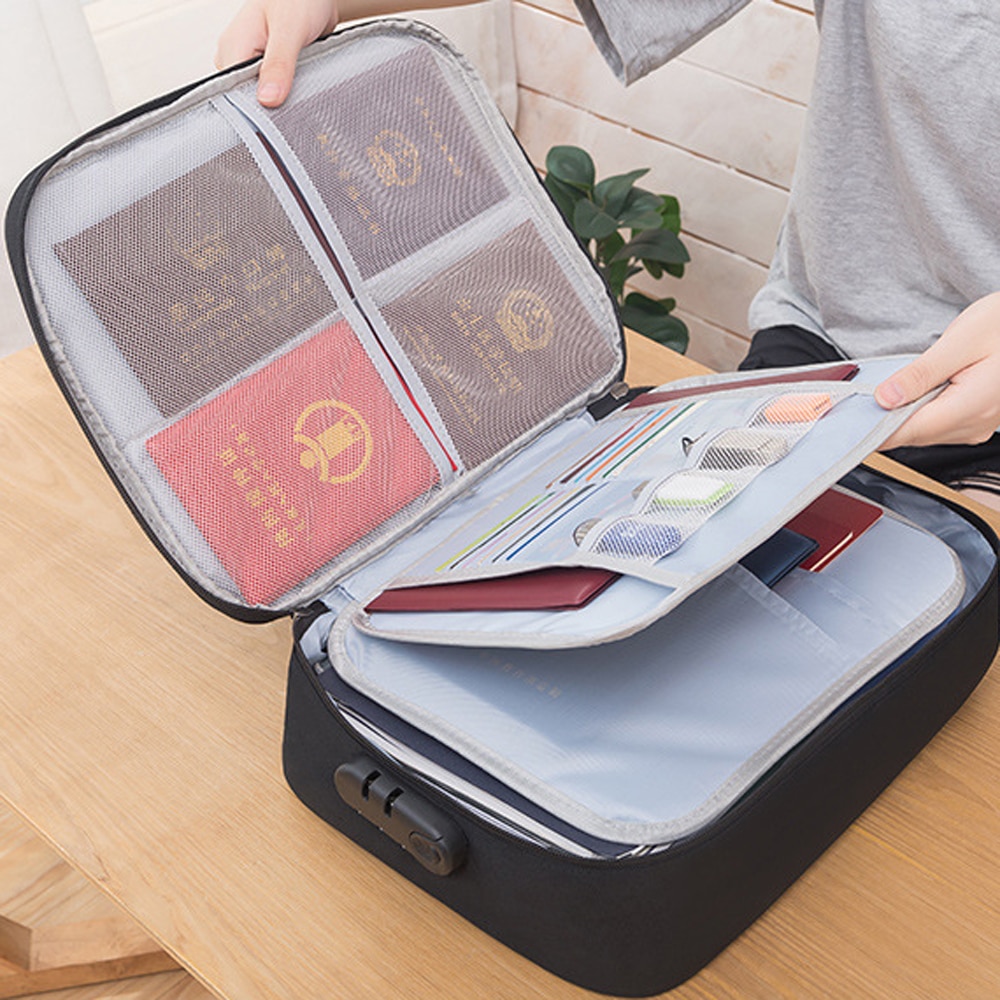 Multi-Layer Document Organiser Storage Hand Bag and Travel Passport Briefcase with Lock