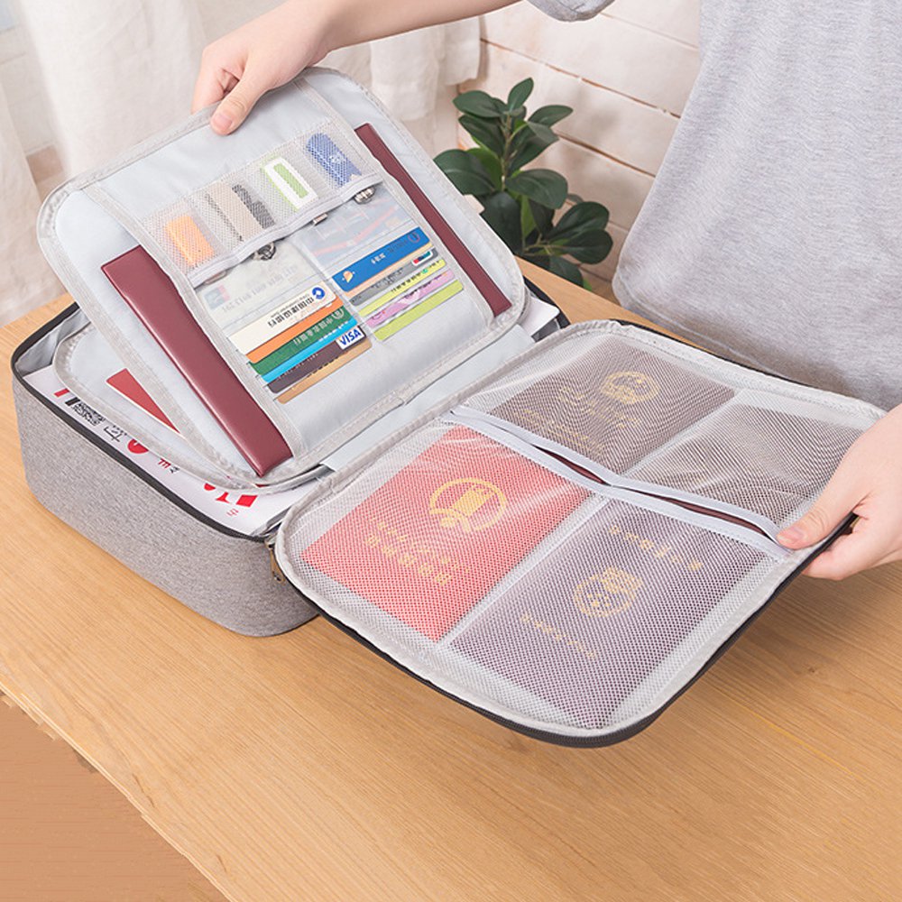 Multi-Layer Document Organiser Storage Hand Bag and Travel Passport Briefcase with Lock