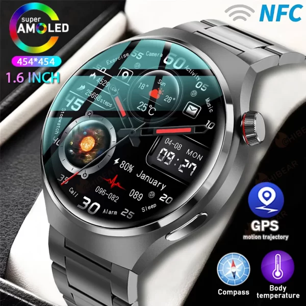 kf S7665623b6aba4afda5d62f0e8017fe244 For HUAWEI GT4 Pro GPS NFC Smart Watch Men 360 360 AMOLED Screen Heart rate Bluetooth