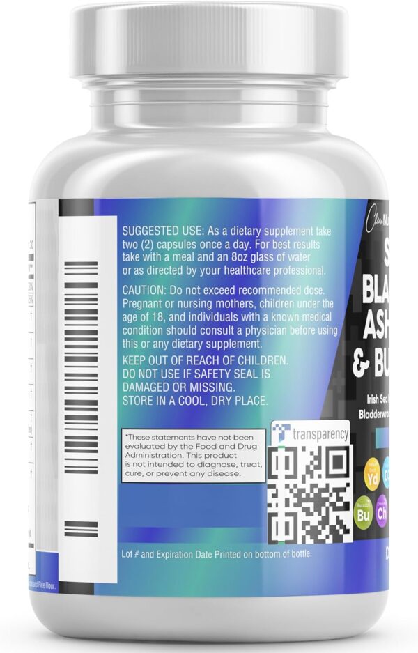 Sea Moss 3000mg Black Seed Oil 2000mg Ashwagandha 1000mg Turmeric 1000mg Bladderwrack 1000mg Burdock 1000mg & Vitamin C & D3 with Elderberry Manuka Dandelion Yellow Dock Iodine Chlorophyll ACV - Image 7