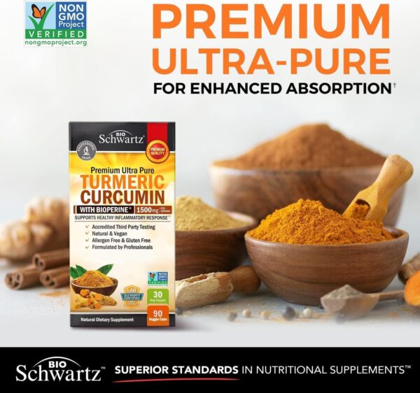 Turmeric Curcumin with Black Pepper Extract 1500mg - High Absorption Ultra Potent Turmeric Supplement with 95% Curcuminoids and BioPerine - Non GMO Turmeric Capsules for Joint Support - 90 Capsules - Image 3