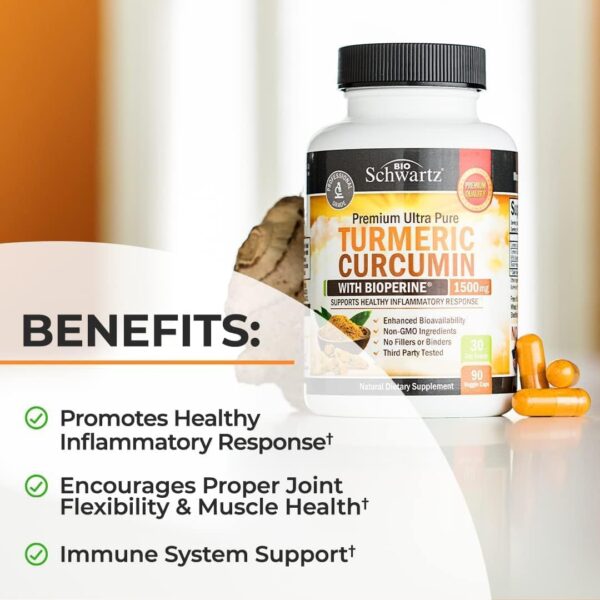 Turmeric Curcumin with Black Pepper Extract 1500mg - High Absorption Ultra Potent Turmeric Supplement with 95% Curcuminoids and BioPerine - Non GMO Turmeric Capsules for Joint Support - 90 Capsules - Image 5