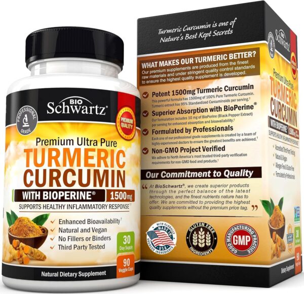 Turmeric Curcumin with Black Pepper Extract 1500mg - High Absorption Ultra Potent Turmeric Supplement with 95% Curcuminoids and BioPerine - Non GMO Turmeric Capsules for Joint Support - 90 Capsules - Image 7