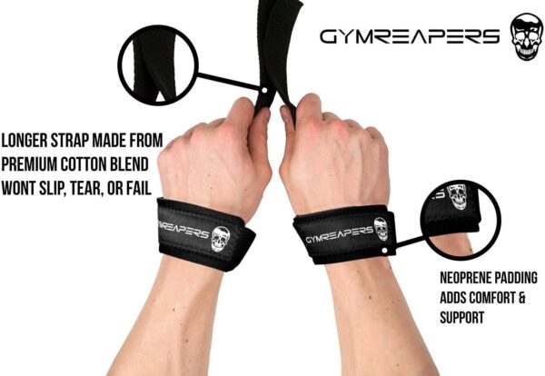 Gymreapers Lifting Wrist Straps for Weightlifting, Bodybuilding, Powerlifting, Strength Training, & Deadlifts - Padded Neoprene with 18 inch Cotton - Image 3