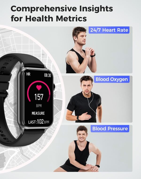 Smart Watch, Health Fitness Tracker Watch for Women Men with 24/7 Heart Rate Spo2 Blood Pressure Monitor Sleep Tracker 128 Exercise Modes Step Calorie Counter Pedometer IP68 Waterproof for Android iOS - Image 3