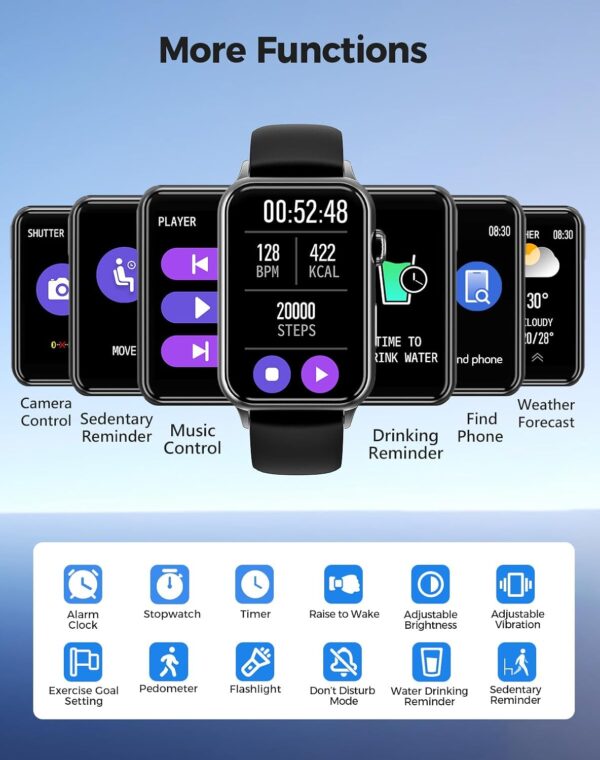 Smart Watch, Health Fitness Tracker Watch for Women Men with 24/7 Heart Rate Spo2 Blood Pressure Monitor Sleep Tracker 128 Exercise Modes Step Calorie Counter Pedometer IP68 Waterproof for Android iOS - Image 8