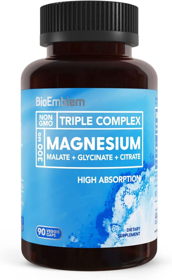 BioEmblem Triple Magnesium Complex | 300mg of Magnesium Glycinate, Malate, & Citrate for Muscles, Nerves, & Energy | High Absorption | Vegan, Non-GMO | 90 Capsules - Image 2