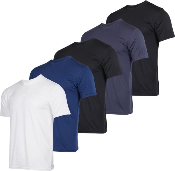 Real Essentials 5 Pack: Men’s Short Sleeve Dry Fit Active Crew Neck T Shirt - Athletic Running Gym Workout Tee Tops - Image 2