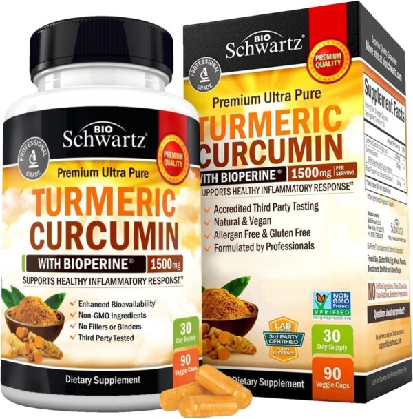 Turmeric Curcumin with Black Pepper Extract 1500mg - High Absorption Ultra Potent Turmeric Supplement with 95% Curcuminoids and BioPerine - Non GMO Turmeric Capsules for Joint Support - 90 Capsules - Image 2