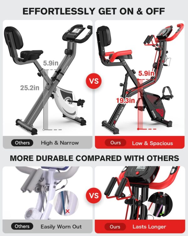 pooboo Folding Exercise Bike, Foldable Fitness Stationary Bike Machine, Upright Indoor Cycling Bike, Magnetic X-Bike with 8-Level Adjustable Resistance, Bottle Holder & Back Support Cushion for Home Gym Workout - Image 3