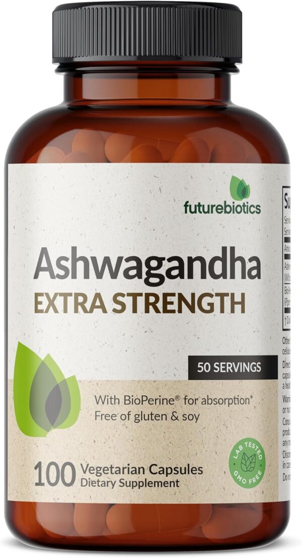 Futurebiotics Ashwagandha Extra Strength Stress & Mood Support with BioPerine - Non GMO Formula, 100 Vegetarian Capsules - Image 4