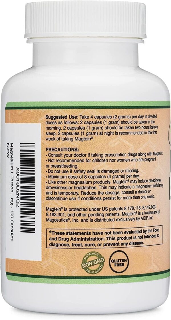 Magnesium L Threonate Capsules (Magtein) – High Absorption Supplement – Bioavailable Form for Sleep and Cognitive Function Support – 2,000 mg – 100 Capsules - Image 5