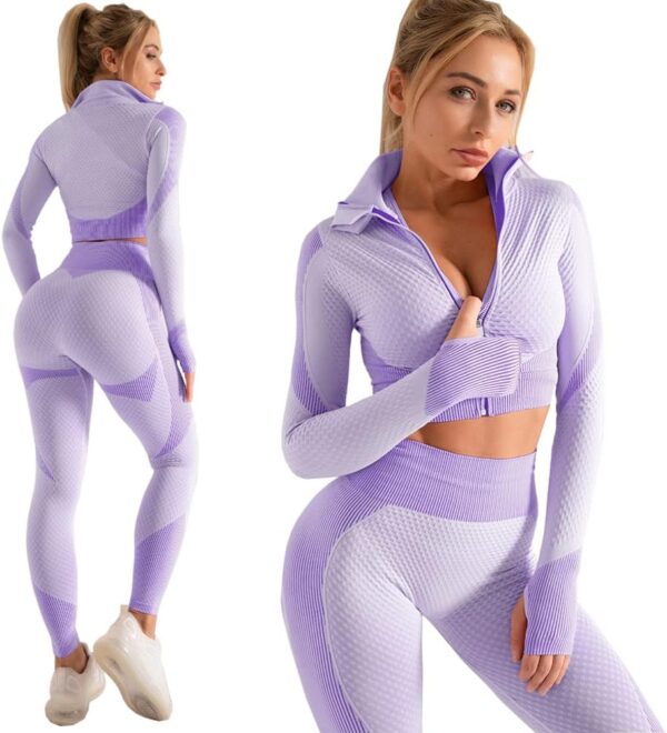 3pcs Seamless Outfit Workout Sets Gym for Women, Fitness Sports School Running Clothes Yoga Sportswear - Image 3