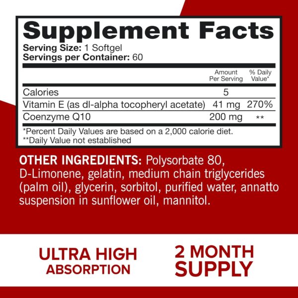 Qunol CoQ10 200mg Softgels, Ultra CoQ10 - Ultra High Absorption Coenzyme Q10 Supplements - Antioxidant Supplement for Vascular and Heart Health & Energy Production - 2 Month Supply - 60 Count - Image 4