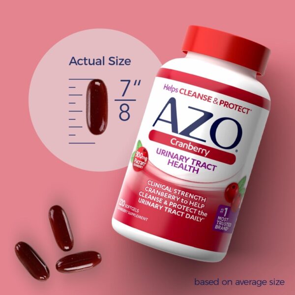 AZO Cranberry Supplement, Made with Concentrated Whole Fruit Cranberry Powder to Help Cleanse and Protect the Urinary Tract*, Sugar Free Cranberry Pills, Non-GMO, 100 Softgels - Image 4