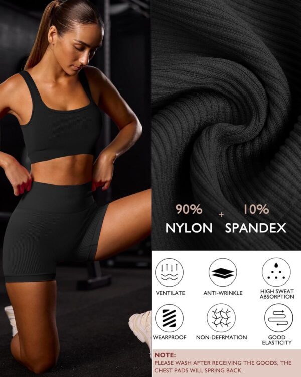 Workout Sets for Women Two Piece Sets for Women Summer Seamless Ribbed High Waist Leggings with Sports Bra Gym Sets - Image 4