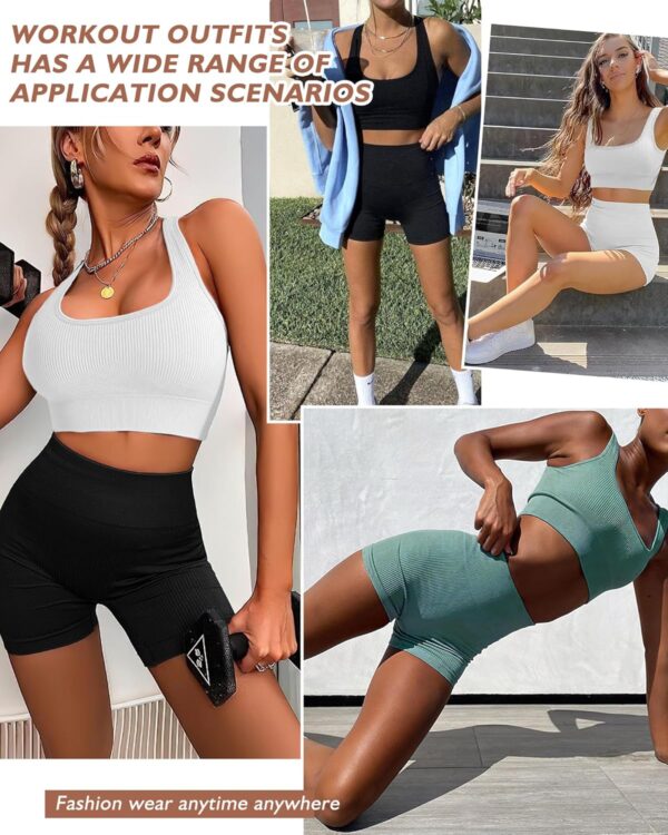 Workout Sets for Women Two Piece Sets for Women Summer Seamless Ribbed High Waist Leggings with Sports Bra Gym Sets - Image 8