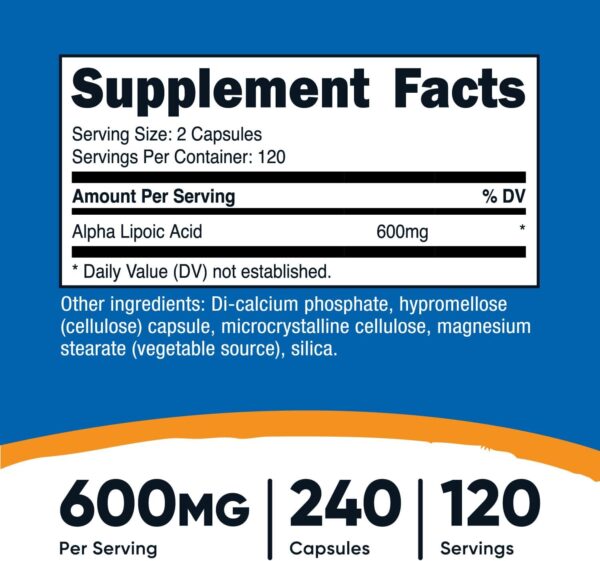 Nutricost Alpha Lipoic Acid 600mg Per Serving, 240 Capsules - Gluten Free, Vegetarian Capsules, Soy Free & Non-GMO - Image 3