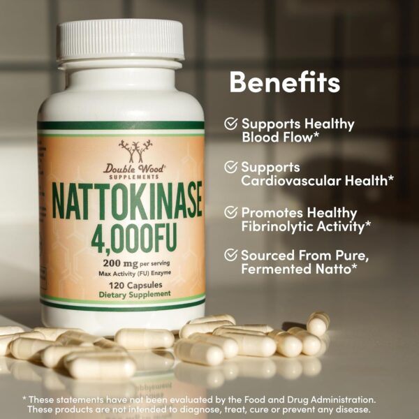 Nattokinase Supplement 4,000 FU Servings, 120 Capsules (Derived from Japanese Natto) Systemic Enzymes for Cardiovascular and Circulatory Support by Double Wood - Image 4