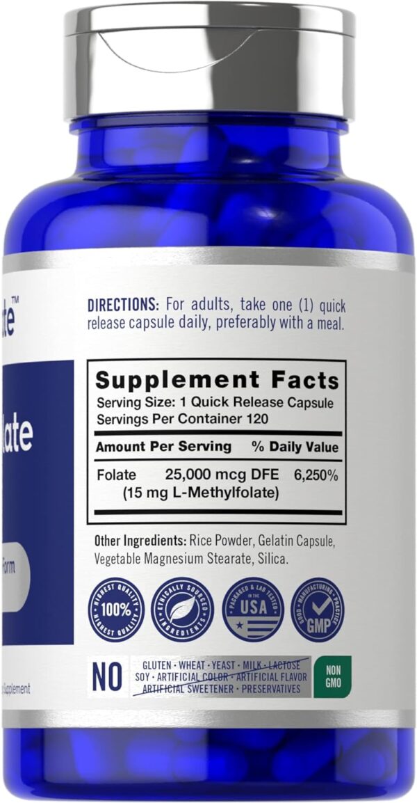 Carlyle L Methylfolate 15mg | 120 Capsules | Value Size | Max Potency | Optimized and Activated | Non-GMO, Gluten Free | Methyl Folate, 5-MTHF | by Opti-Folate - Image 3