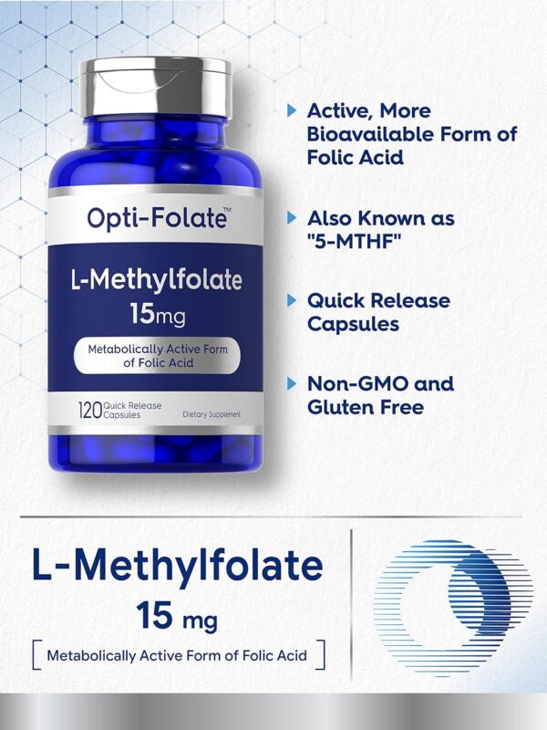 Carlyle L Methylfolate 15mg | 120 Capsules | Value Size | Max Potency | Optimized and Activated | Non-GMO, Gluten Free | Methyl Folate, 5-MTHF | by Opti-Folate - Image 4