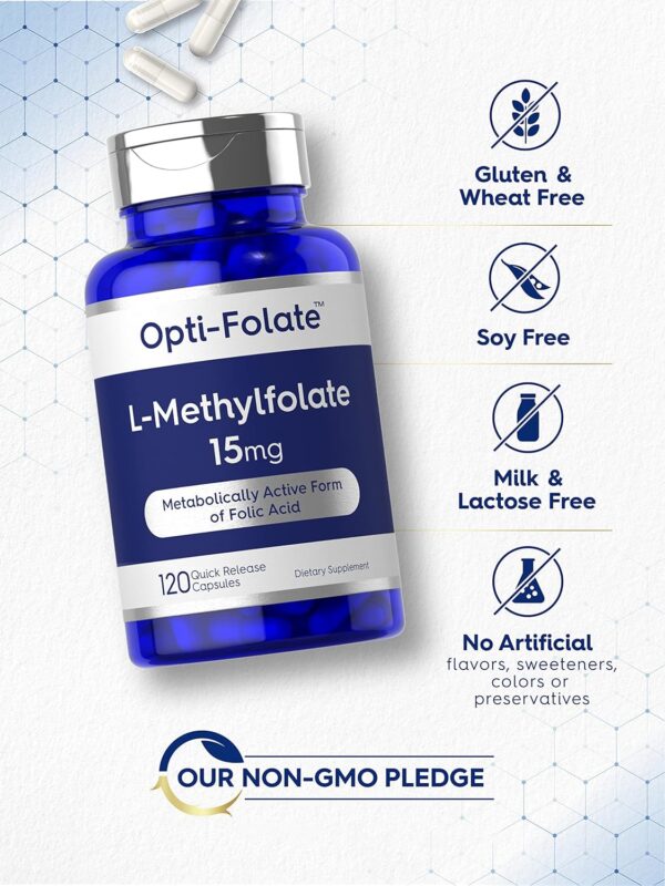 Carlyle L Methylfolate 15mg | 120 Capsules | Value Size | Max Potency | Optimized and Activated | Non-GMO, Gluten Free | Methyl Folate, 5-MTHF | by Opti-Folate - Image 5