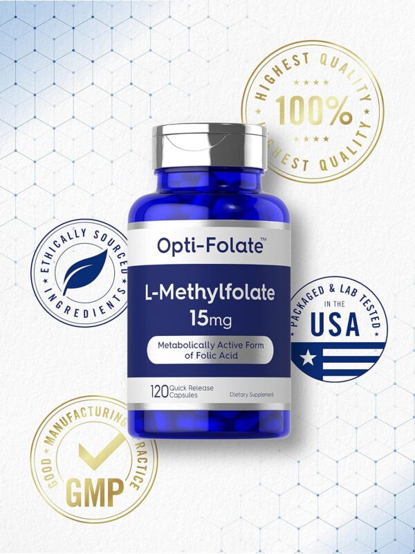 Carlyle L Methylfolate 15mg | 120 Capsules | Value Size | Max Potency | Optimized and Activated | Non-GMO, Gluten Free | Methyl Folate, 5-MTHF | by Opti-Folate - Image 6