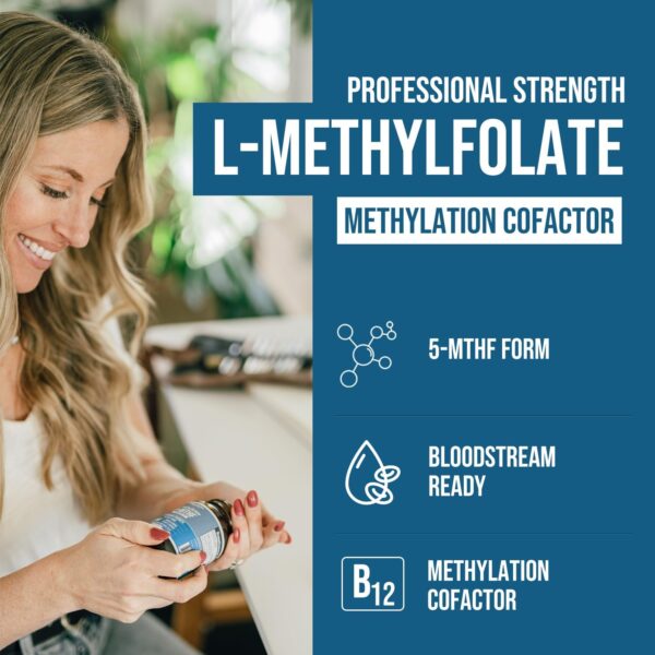 L Methyl Folate 15mg plus Methyl B12 Cofactor - Professional Strength, Active 5-MTHF Form - Supports Mood, Methylation, Cognition – Bioactive forms of Vitamin B9 & B12 (60 Capsules) - Image 3