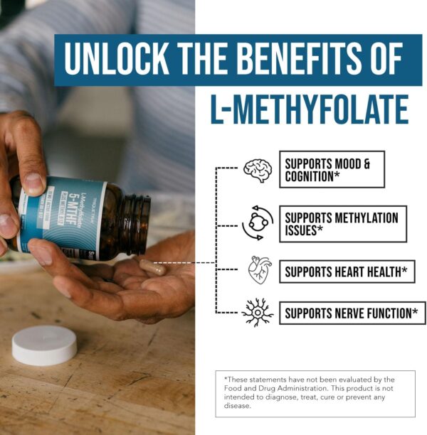 L Methyl Folate 15mg plus Methyl B12 Cofactor - Professional Strength, Active 5-MTHF Form - Supports Mood, Methylation, Cognition – Bioactive forms of Vitamin B9 & B12 (60 Capsules) - Image 6