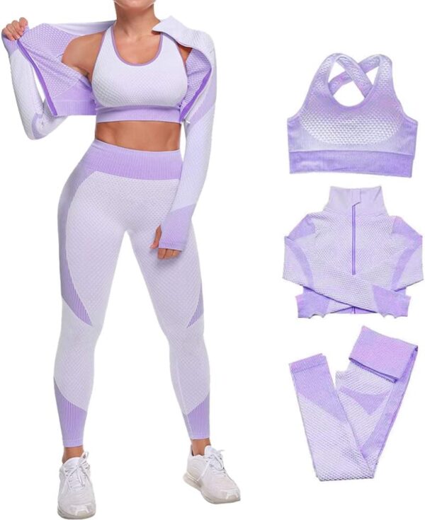 3pcs Seamless Outfit Workout Sets Gym for Women, Fitness Sports School Running Clothes Yoga Sportswear - Image 2