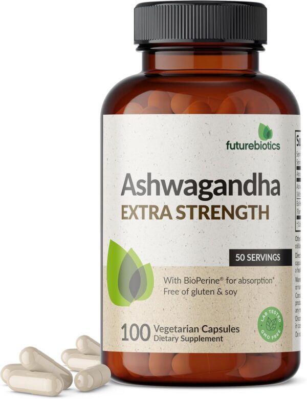 Futurebiotics Ashwagandha Extra Strength Stress & Mood Support with BioPerine - Non GMO Formula, 100 Vegetarian Capsules - Image 2