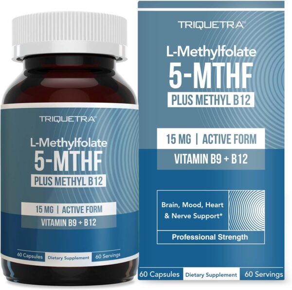 L Methyl Folate 15mg plus Methyl B12 Cofactor - Professional Strength, Active 5-MTHF Form - Supports Mood, Methylation, Cognition – Bioactive forms of Vitamin B9 & B12 (60 Capsules) - Image 2