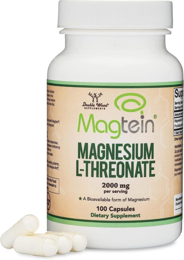 Magnesium L Threonate Capsules (Magtein) – High Absorption Supplement – Bioavailable Form for Sleep and Cognitive Function Support – 2,000 mg – 100 Capsules - Image 2