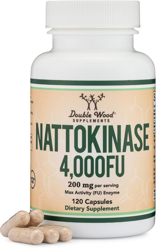 Nattokinase Supplement 4,000 FU Servings, 120 Capsules (Derived from Japanese Natto) Systemic Enzymes for Cardiovascular and Circulatory Support by Double Wood - Image 2