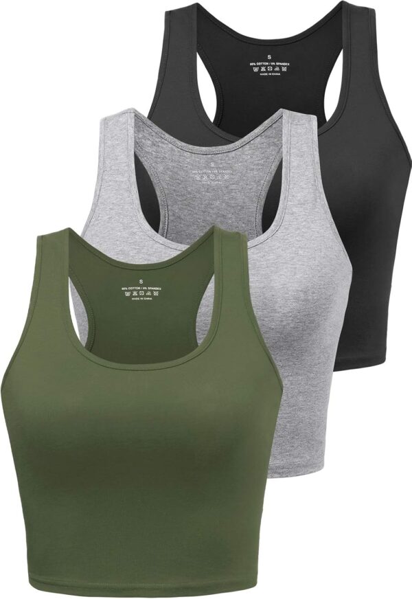 Sports Crop Tank Tops for Women Cropped Workout Tops Racerback Running Yoga Tanks Cotton Sleeveless Gym Shirts 3 Pack - Image 2