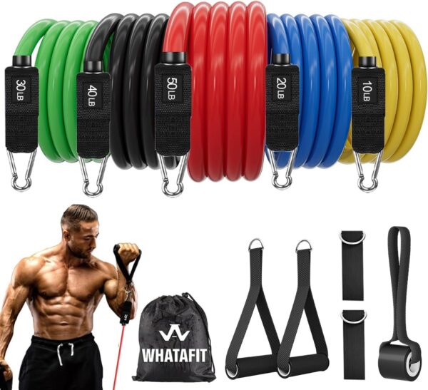 WHATAFIT Resistance Bands, Exercise Bands，Resistance Bands for Working Out, Work Out Bands with Handles for Men and Women Fitness, Strength Training Home Gym Equipment - Image 2