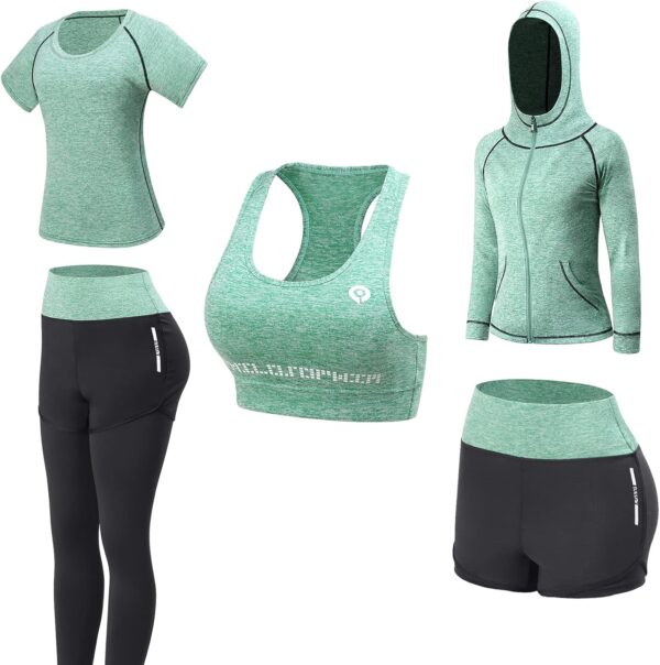 Women Workout Clothes Set 5 PCS Exercise Athletic Outfits Set - Image 2