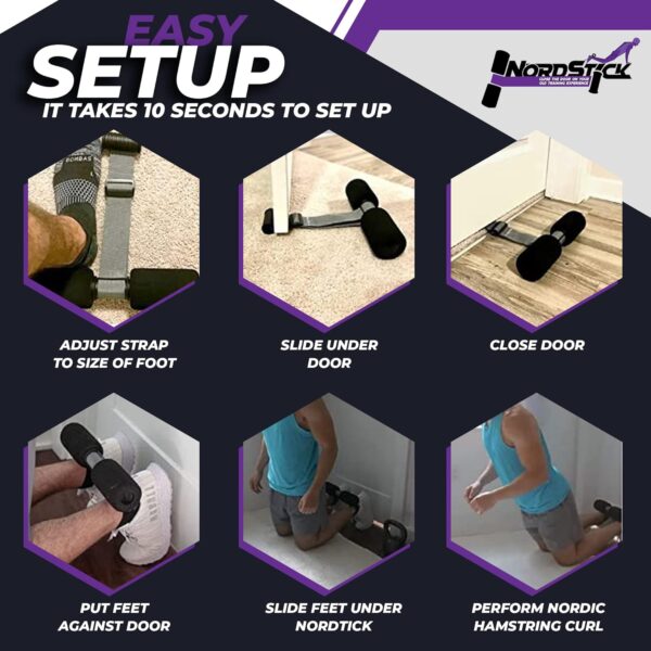 NordStick Nordic Hamstring Curl Strap - Original Nord Stick Exercise Set for Home and Travel - 5 Second Set Up - Image 8