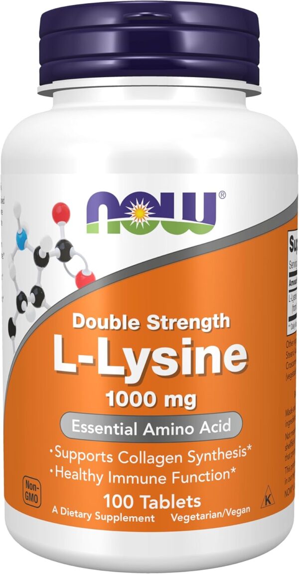 NOW Foods Supplements, (L-Lysine Hydrochloride) 1,000 mg, Double Strength, Amino Acid, 100 Tablets - Image 2