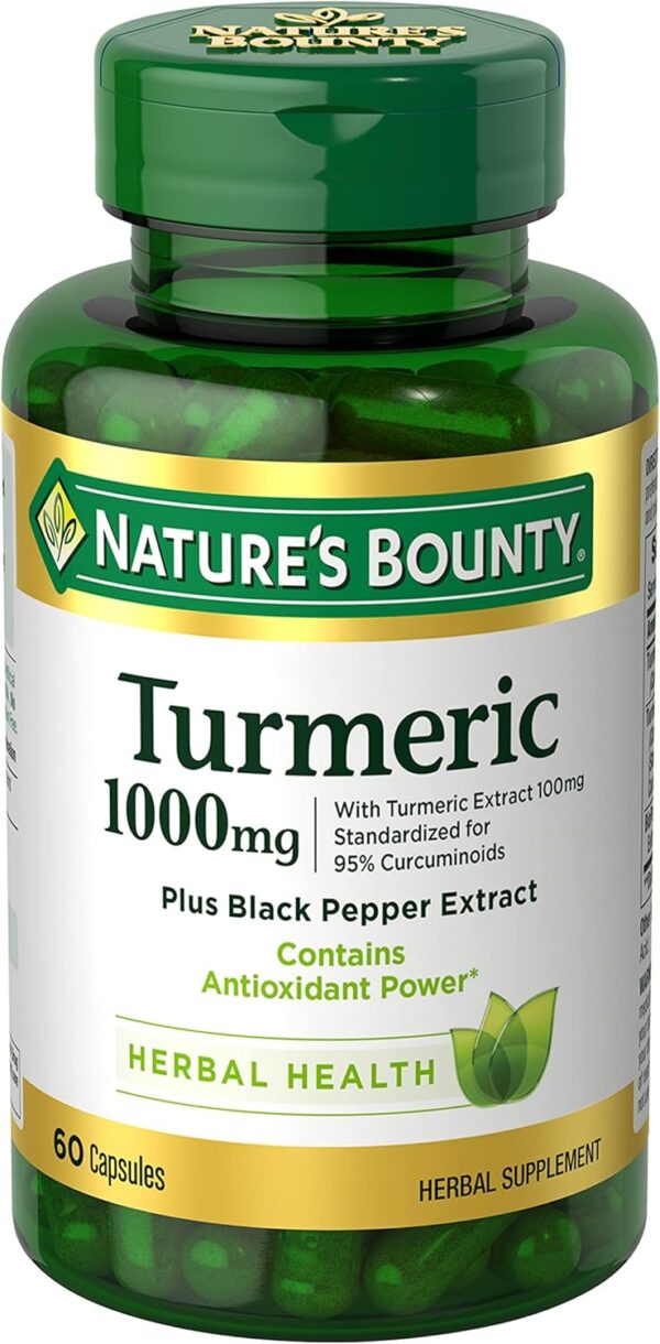 Nature's Bounty Turmeric With Black Pepper Extract, Supports Antioxidant Health, 1000mg, 60 Capsules - Image 2